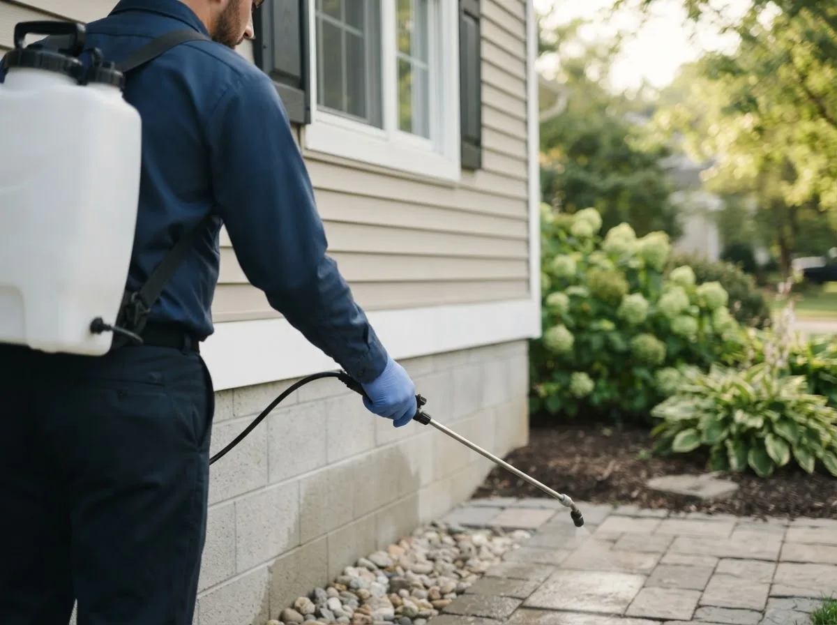 Pest control technician inspecting a home in Amston, CT